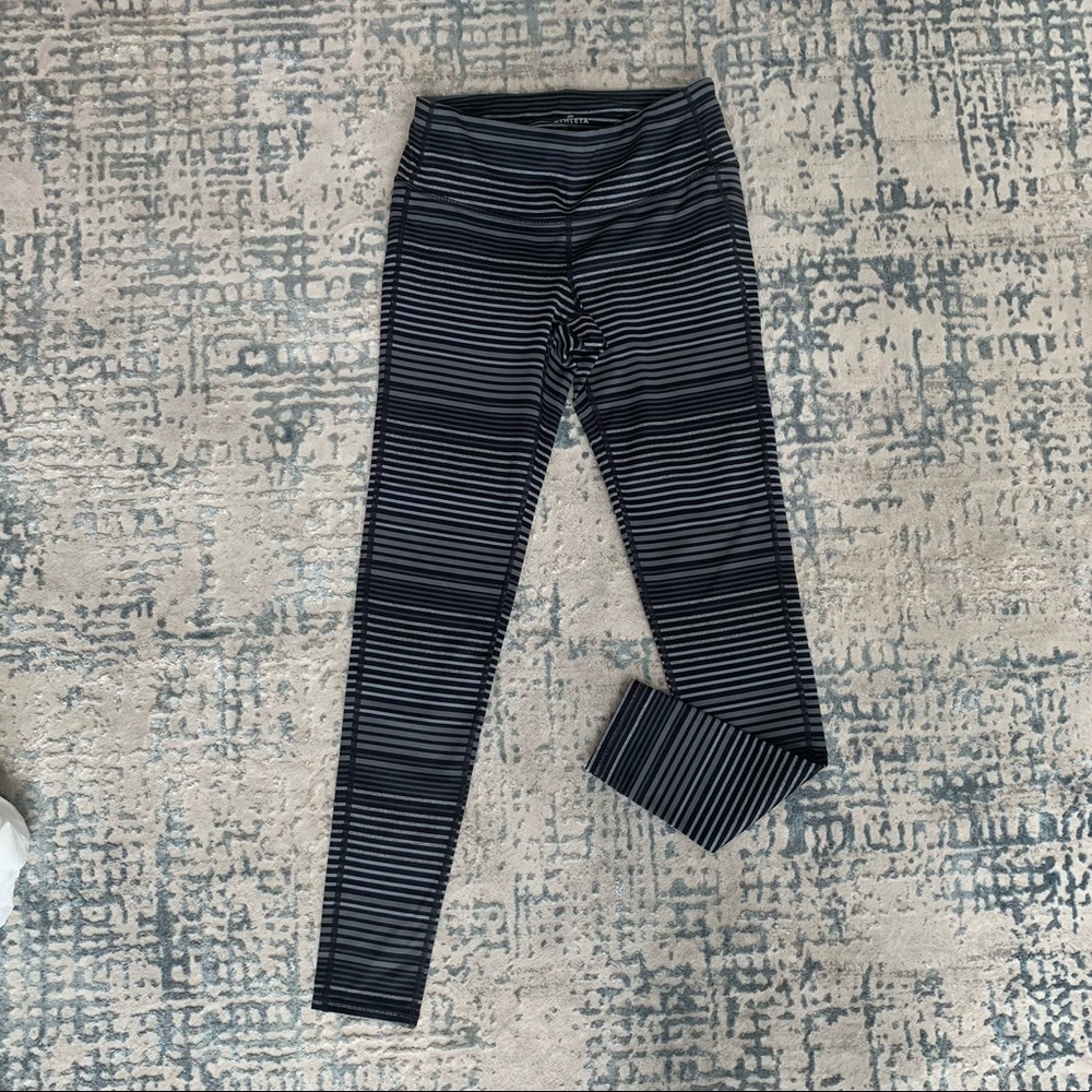 Athleta Grey and Black Striped Tights